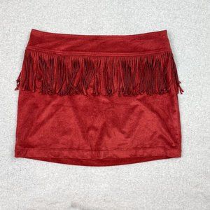 NWOT Express red fringe suede miniskirt!